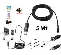 TELECAMERA ENDOSCOPICA 6 LED TUBO FLESSIBILE USB 5 MT IMPERMEABILE ISPEZIONE