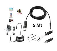 TELECAMERA ENDOSCOPICA 6 LED TUBO FLESSIBILE USB 5 MT IMPERMEABILE ISPEZIONE