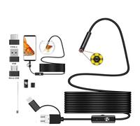 Telecamera endoscopica da 5,5/8 mm 3 in 1, micro USB tipo C, mini telecamera periscopio impermeabile LED per ispezione auto (10 m, 1200P 8 mm filo rigido)