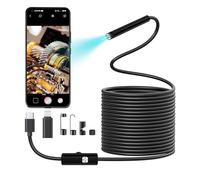 Telecamera endoscopica HD 1080P con luce, fotocamera endoscopica Telefono cellulare, fotocamera con 8 luci LED, cavo semirigido da 5 m, adatta per ispezione di canali e tubi fognari compatibile