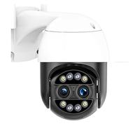 Telecamera Esterno Telecamera di sicurezza binoculare 4K 8MP esterno PTZ Dual Lens 4MP HD Telecamera di sorveglianza CCTV IP AI Tracking P2P IP66(4MP,128GB SD Card)