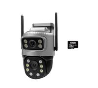 Telecamera IP 4G a doppio obiettivo 4MP 4K impermeabile for esterni, monitor di sorveglianza, protezione sicurezza CCTV con visione notturna for la casa intelligente(4G Cam 64G Card)