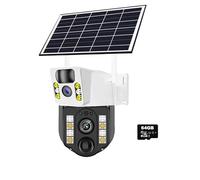 Telecamera IP 4K 8MP a doppia lente, solare, 4G, WiFi, batteria wireless, bassa potenza, rilevamento del movimento PIR, videosorveglianza CCTV esterna , Aiuto al monitoraggio(WiFi Cam 64GB Card)