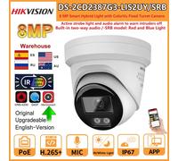 Telecamera IP Hikvision da 8 MP DS-2CD2387G3-LIS2UY/SRB Smart Hybrid Light ColorVu Telecamera con torretta audio a 2 vie Allarme audio con luce rossa blu