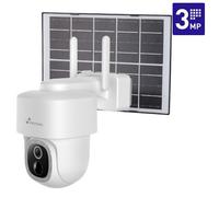 Telecamera WiFi motorizzata per esterni con batteria e pannello solare, rilevamento PIR e filtro IA, audio bidirezionale, visione notturna, sirena, controllo vocale (Alexa/Google)