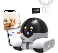 Telecamera per animali domestici, telecamera di sicurezza 1080p per casa, robot mobile per interni con app per telefono, wireless per cani/gatti/baby monitor versione WiFi+scheda SD 32G, conversazione