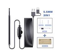 Telecamera per Fognature, Telecamera for endoscopio for la pulizia dell'orecchio 3IN1 -C USB Otoscopio visivo 5,5 mm / 3,9 mm 0. 3MP 6LE. Cucchiaio for orecchio for orecchio ds(Noir)