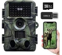 Telecamera per selvaggina WiFi 4K 64MP con scheda di memoria da 64 GB, fotocamera per selvaggina con visione notturna, movimento attivato, IP67, impermeabile 30 m, grandangolo 130°, 46 LED a