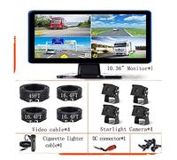Telecamera Posteriore per Auto 10.36 pollici Touch 4 CH Split Screen Car DVR Registratore monitor registratore con telecamera di backup AHD for camper/camion/autobus/pickup/rimorchio(Noir,32G TF Card)