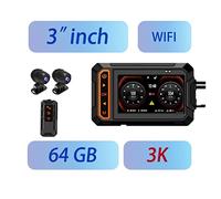 Telecamera Posteriore per Auto 3 pollici Moto GPS 4K Dashcam Con IP67 Impermeabile Dual Lens Moto Black Box Night Vision Video Recorder Dash Cam(64GB-3K)