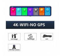 Telecamera Posteriore per Auto 4K 3840 * 2160P 12 pollici Dvr for auto Dash Cam GPS APP Specchietto retrovisore 1080P Videocamera for auto Videoregistratore Parco Monitor(33N-10,64G Card)