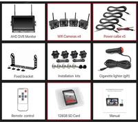 Telecamera Posteriore per Auto HD 7 pollici AHD Wireless Dual Antenna 4 canali Monitor DVR for auto 720P Registratore di backup inverso for veicolo Telecamera for camion autobus(4 cameras add 128GB)