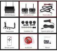 Telecamera Posteriore per Auto HD 7 pollici AHD Wireless Dual Antenna 4 canali Monitor DVR for auto 720P Registratore di backup inverso for veicolo Telecamera for camion autobus(2 cameras)