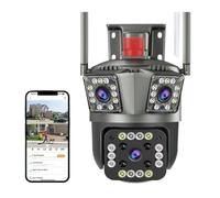 Telecamera PTZ WiFi 4K da 6 MP con doppio obiettivo, protezione da tre schermi, rilevamento del movimento, telecamere di sorveglianza CCTV IP da esterno,Super HD(6MP_CAMERA ADD 32G)