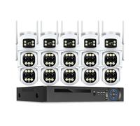 Telecamera PTZ WiFi a tre obiettivi da 9 MP, zoom 8X, sistema di sorveglianza POE NVR a 10 canali, monitoraggio automatico, kit di videosorveglianza di sicurezza CCTV(2T,10 CAMERAS 10CH NVR_US PLUG)