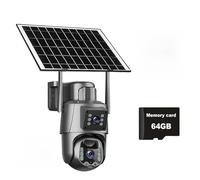 Telecamera solare 4G/WiFi con doppio schermo e obiettivo da esterno, 6 MP, 4K, batteria a basso consumo, telecamera IP, rilevamento umano PIR, protezione di sicurezza CCTV(4G Camera 64GB Card)