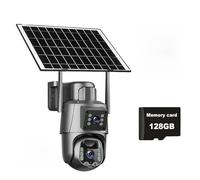 Telecamera solare 4G/WiFi con doppio schermo e obiettivo da esterno, 6 MP, 4K, batteria a basso consumo, telecamera IP, rilevamento umano PIR, protezione di sicurezza CCTV(4G Camera 128GB Card)