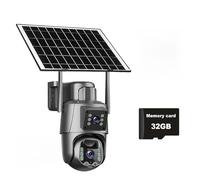 Telecamera solare 4G/WiFi con doppio schermo e obiettivo da esterno, 6 MP, 4K, batteria a basso consumo, telecamera IP, rilevamento umano PIR, protezione di sicurezza CCTV(4G Camera 32GB Card)