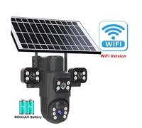 Telecamera solare 4G/WiFi con tre lenti, schermo da esterno, 6 MP, 6K, batteria a basso consumo, telecamera IP, protezione di sicurezza CCTV con visione notturna PIR,Super HD(WiFi Cam No Card)