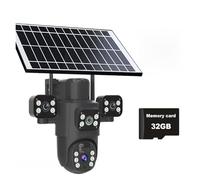 Telecamera solare 4G/WiFi con tre lenti, schermo da esterno, 6 MP, 6K, batteria a basso consumo, telecamera IP, protezione di sicurezza CCTV con visione notturna PIR,Super HD(4G Cam Add 32G)