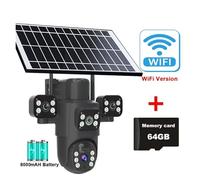 Telecamera solare 4G/WiFi con tre lenti, schermo da esterno, 6 MP, 6K, batteria a basso consumo, telecamera IP, protezione di sicurezza CCTV con visione notturna PIR,Super HD(WiFi Cam Add 64G)