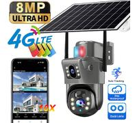 Telecamera solare 4K V380 Pro con zoom 10x, scheda SIM 4G, doppio obiettivo 8MP ad alta definizione con visione notturna, monitoraggio TVCC con gimbal, rilevamento del movimento PIR e allarme, imperme