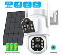 Telecamera solare wireless da 4 MP Telecamera PTZ WiFi a doppio obiettivo Telecamera di videosorveglianza con batteria incorporata esterna Standby prolungato iCsee
