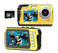 Telecamera subacquea 4K 48MP Fotocamera digitale impermeabile con scheda da 32 GB, selfie a doppia visualizzazione (anteriore e posteriore), immersioni da 10 piedi/3M per snorkeling, surf, rafting