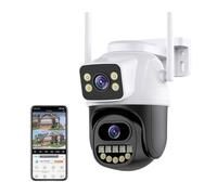 Telecamera Wi-Fi Esterno, Telecamera IP PTZ a doppio obiettivo da 8 MP 4K con doppio schermo Telecamera di sorveglianza esterna wireless con rilevamento umano da 4 MP Ai per la sicurezza domestica(8MP
