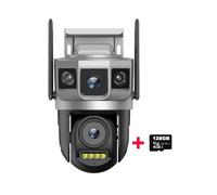 Telecamera WI-FI Esterno, Telecamera IP WiFi 4MP 6K Doppio Obiettivo Triplo Schermo Smart Network Wireless Monitor Protezione di Sicurezza CCTV Telecamere Domestiche(128GB Card)
