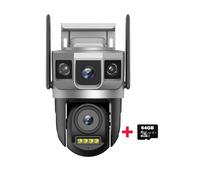 Telecamera WI-FI Esterno, Telecamera IP WiFi 4MP 6K Doppio Obiettivo Triplo Schermo Smart Network Wireless Monitor Protezione di Sicurezza CCTV Telecamere Domestiche(WiFi Cam 64GB Card)