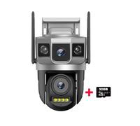 Telecamera WI-FI Esterno, Telecamera IP WiFi 4MP 6K Doppio Obiettivo Triplo Schermo Smart Network Wireless Monitor Protezione di Sicurezza CCTV Telecamere Domestiche(32GB Card)