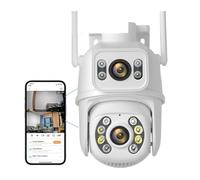 Telecamera Wi-Fi PTZ da 8 MP 4K con doppio obiettivo con doppio schermo Ai Rilevamento umano Telecamera di sorveglianza esterna wireless con tracciamento automatico(8MP Add 128G SD Card)