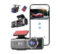 Telecamera WiFi per auto anteriore posteriore, 4K + 1080P per auto, controllo app con scheda SD da 64 G, visione notturna, sensore G, registrazione loop, WDR (Pollici, 1.47)