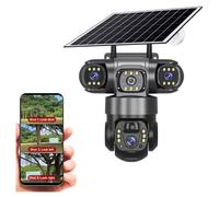 Telecamere di Sorveglianza, Telecamera solare 4G SIM da esterno 3 lenti Tre schermi Webcam PIR Rilevamento umano CCTV Video di sicurezza Batteria PTZ IP Camara(6MP 5X Cam)