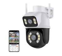 Telecamere per la sicurezza domestica, Telecamera Wi-Fi PTZ da 8 MP 4K con doppio obiettivo con doppio schermo Ai Rilevamento umano Telecamera di sorveglianza esterna wireless con tracciamento automat