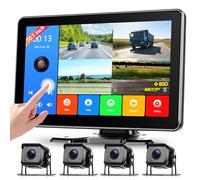 Telecamere Retromarcia 4 Telecamere Kit con Mirror Link, 10.1 Pollici Touchscreen, 1080P Telecamera Posteriore IP68 Impermeabile Visione Notturna/BSD/Loop Video per Camion/Bus/Furgoni/Camper/Caravan
