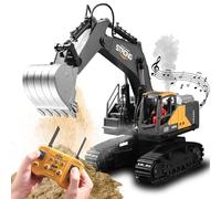 Telecomandato Giocattolo, 16 Canali Costruzione per Escavatore Radiocomandato Trattore, Fumo Simulato, Suono, Illuminazione, Testa di Scavo in Metallo, Regali per Camion RC per Ragazzi