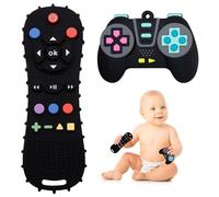 Telecomando Giocattolo per Neonati 2 Pezzi Silicone Telecomando Bambini Giocattolo Dentizione Sollievo Dentiera Giocattoli Telecomando Giochi Dentizione Neonato Senza BPA (Nero+Nero)