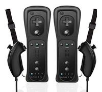 Telecomando Wii e Joystick Nunchuck Telecomando di Ricambio per Wii con Copertura in Silicone e Cinturino da Polso Compatibile con Wii/Wii U, senza Motion Plus (2 Nero con Motion Plus)