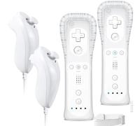 Telecomando Wii e Joystick Nunchuck Telecomando di Ricambio per Wii con Copertura in Silicone e Cinturino da Polso Compatibile con Wii/Wii U, senza Motion Plus (2 in Bianco)