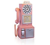 Telefono antico - Rosa Rotary Dial telefono fisso modello vintage classico telefono puntelli retrò parete artigianato ornamenti bar bar finestra stand decorazione - 9,8 "L x 6,3" W x 19,7 '' H