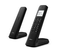 Philips DECT M4701B/12 - Telefono Fisso Cordless 2-Pack, Display 4,6 cm, Schermo LCD, Retroilluminazione, Rubrica 50 Numeri, Vivavoce, Tasti Programmabili, Suono HQ - Nero