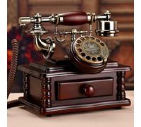Telefono fisso con cavo, in legno massello, stile retrò, con quadrante rotante e cassetto, per casa e ufficio, design classico vecchio stile