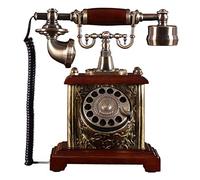 Telefono fisso con filo per la casa, Telefono fisso con manopola rotante e ripetizione chiamata, vivavoce, doppia suoneria, in lega di zinco e legno