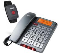 Telefono Fisso con SOS e Telecomando di Emergenza, Tasti Grandi e Parlanti, Display LCD Retroilluminato - Annuncio Vocale del Chiamante, Vivavoce, Rubrica fino a 30 Contatti - SAIET FAMILY TELE SOS