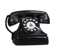 Telefono fisso in latta, modello retrò, decorazione vintage antica, design classico nero con quadrante e telefono, ideale per caffetterie o esposizione a casa