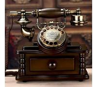 Telefono fisso retrò con cavo, in legno massiccio, stile vintage, con quadrante rotante e cassetto, telefono da scrivania classico per casa e ufficio