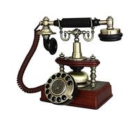Telefono fisso retrò, Telefono da tavolo retrò, antico, europeo, con quadrante rotante, in metallo e legno, decorativo, con filo