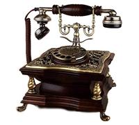 Telefono fisso retrò, Telefono fisso antico retrò con quadrante rotante, suoneria in legno di quercia, metallo marrone 22x23x24 cm